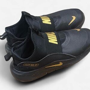 Nike Black & Gold Flex Runner 4 Slip On Sneakers Size 3Y